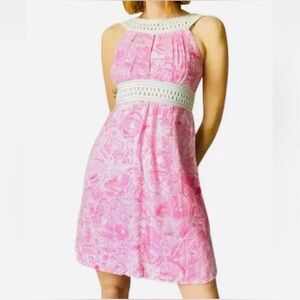 Lilly Pulitzer Brie Linen Cut Out Floral Fish Sheath Sundress Dress EUC Pink 2